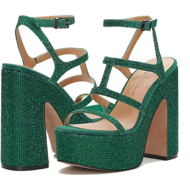 Jessica Simpson Womens Meitini Rhinestone Strappy Block Heels