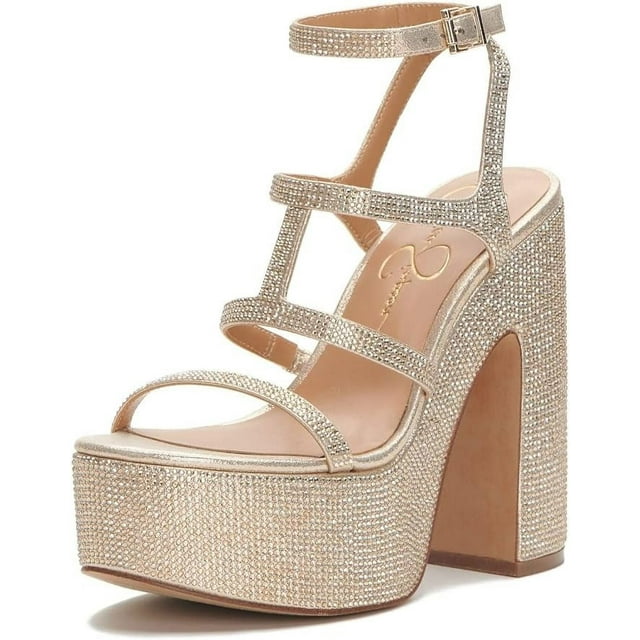 Jessica Simpson Womens Meitini Rhinestone Strappy Block Heels