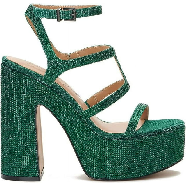 Jessica Simpson Womens Meitini Rhinestone Strappy Block Heels