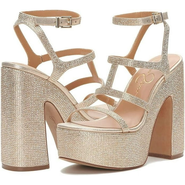 Jessica Simpson Womens Meitini Rhinestone Strappy Block Heels