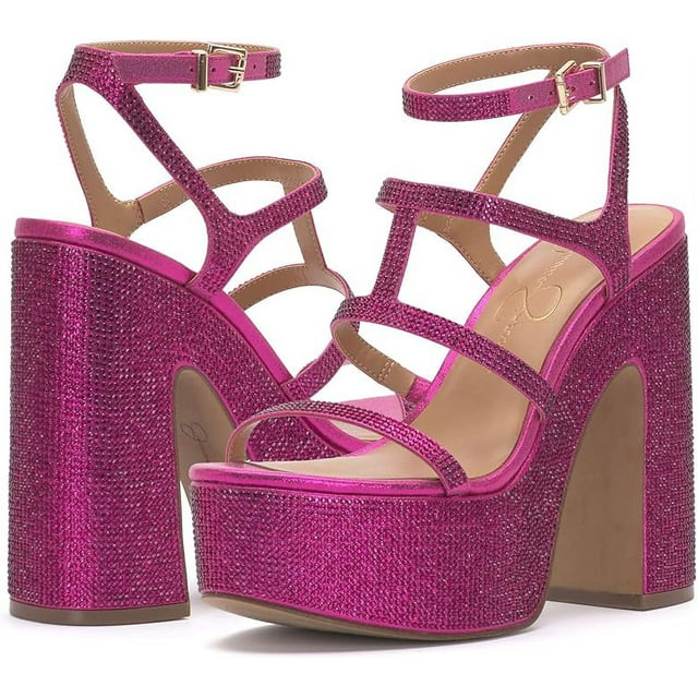 Jessica Simpson Womens Meitini Rhinestone Strappy Block Heels