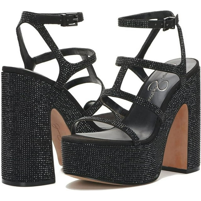 Jessica Simpson Womens Meitini Rhinestone Strappy Block Heels